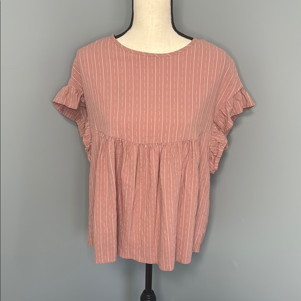 Altar’d State Women’s Pink Stripe Blouse Top Sz S